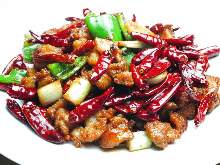 Extra spicy stir-fried chicken and Sichuan chili peppers