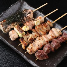 Assorted grilled chicken skewers