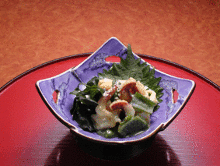 Food dressed with vinegared soybean paste