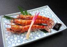 Salted and grilled Japanese tiger prawn