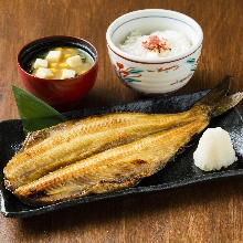 Cut and dried Atka mackerel set meal