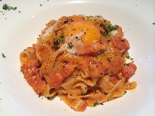Pasta with garlic, tomato, and chili pepper