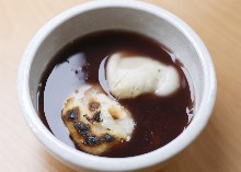 Zenzai (sweet red bean soup with toasted rice cake or chestnuts)