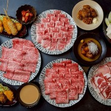 All-you-can-eat shabu-shabu or sukiyaki, complete with a generous selection of side dishes