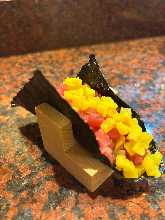 Fatty tuna and pickled radish sushi rolls